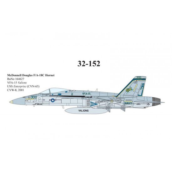 Decals for 1/32 F/A-18C Hornet VFA-15 Valions USS Enterprise, CVN-65, CVW-8 2001 