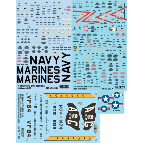 Decals for 1/32 VF-84, Jolly Rogers, F-4B Phantom, USS Independence CVA-62, CVW-7 1965
