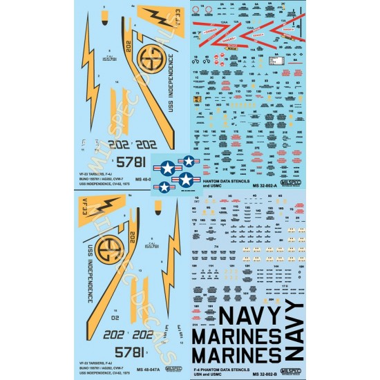 Decals for 1/32 VF-33 Tarsiers, F-4J, CVW-7, USS Independence, CV-62 1975