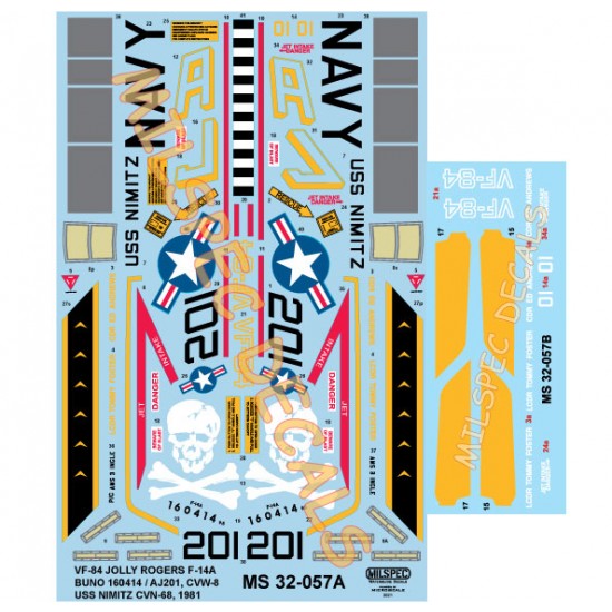 Decals for 1/32 Grumman F-14A Tomcat VF-84 JOLLY ROGERS 1996