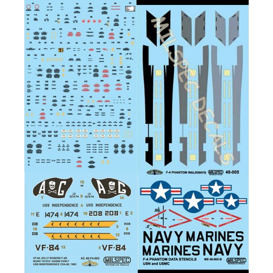 Decals for 1/48 VF-84, Jolly Rogers, F-4B Phantom, USS Independence CVA-62, CVW-7 1965