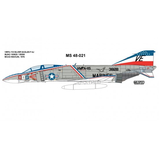 Decals for 1/48 F-4J Phantom II, VMFA-115 Silver Eagles, Mcas Iwakuni 1976