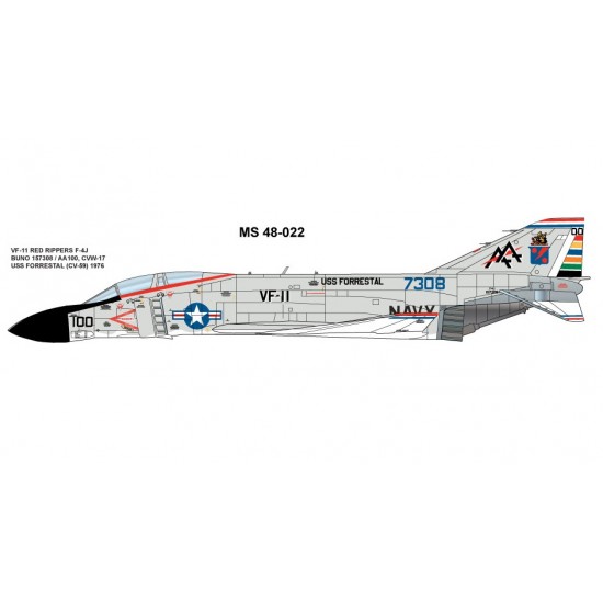 Decals for 1/48 F-4J Phantom II, VF-11 Red Rippers, USS Forestall 1976