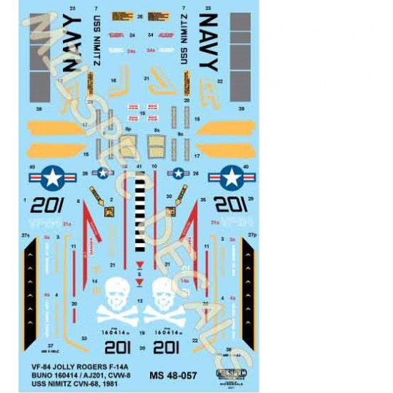 Decals for 1/48 Grumman F-14A Tomcat VF-84 Jolly Rogers 1981