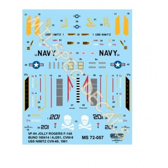 Decals for 1/72 Grumman F-14A Tomcat VF-84 Jolly Rogers 1981