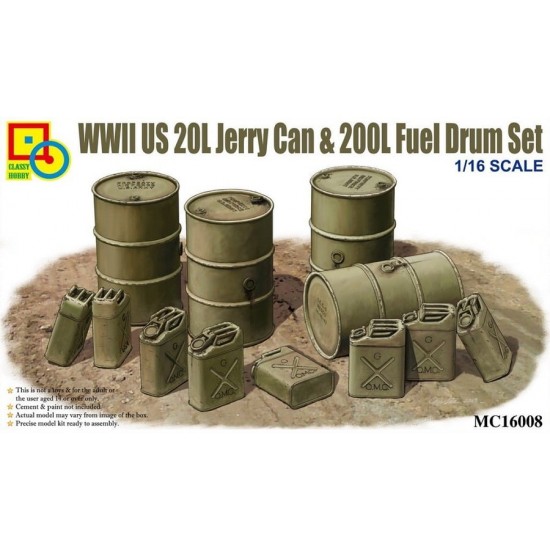 1/16 WWII US 20L Jerry Can & 200L Fuel Drum Set