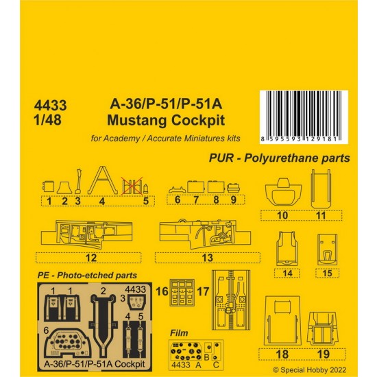 1/48 A-36/P-51/P-51A Mustang Cockpit for Academy/Accurete Miniatures kits