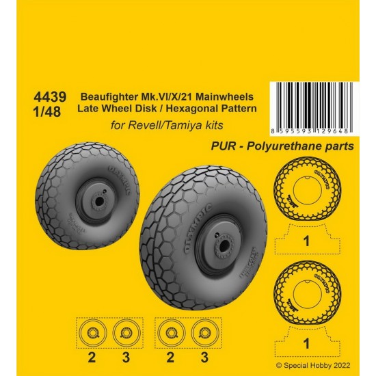 1/48 Beaufighter Mk.VI/X/21 Mainwheels Late Disk/Hexagonal Pattern for Revell/Tamiya