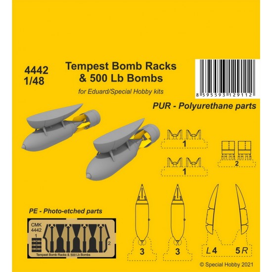 1/48 Tempest Bomb Racks & 500 Lb Bombs for Special Hobby/Eduard Kits