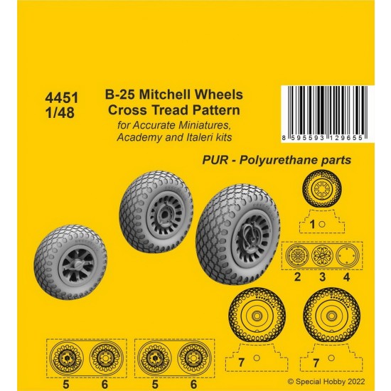 1/48 B-25 Mitchell Wheels Cross Pattern for Accurate Miniatures/Academy/Italeri