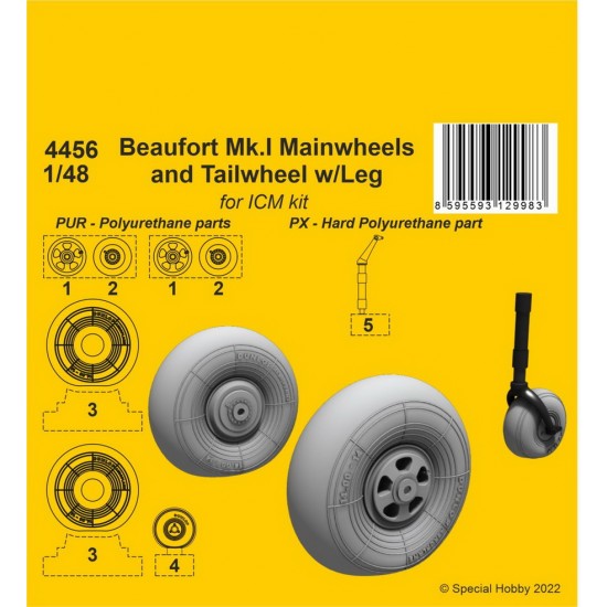 1/48 Beaufort Mk.I Mainwheels and Tailwheel w/Leg for ICM kit