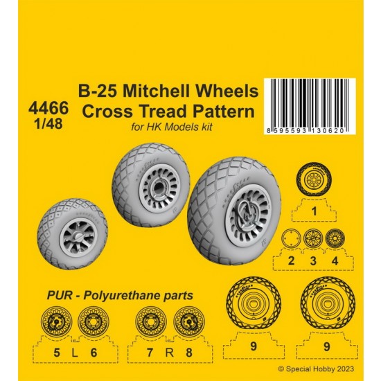 1/48 B-25 Mitchell Wheels Cross Tread Pattern for HK Models