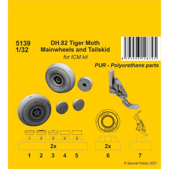 1/32 WWII British de Havilland DH.82 Tiger Moth Mainwheels and Tailskid for ICM kits