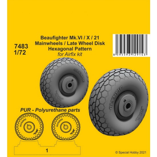 1/72 Beaufighter Mk.VI/X/21 Mainwheels Late Disk Hexagonal Tread Pattern for Airfix kit