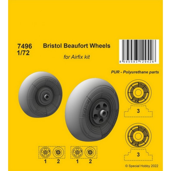 1/72 WWII Bristol Beaufort Wheels for Airfix kit
