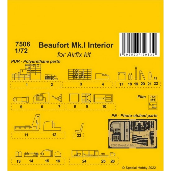 1/72 Beaufort Mk.I Interior Detail Set for Airfix kits