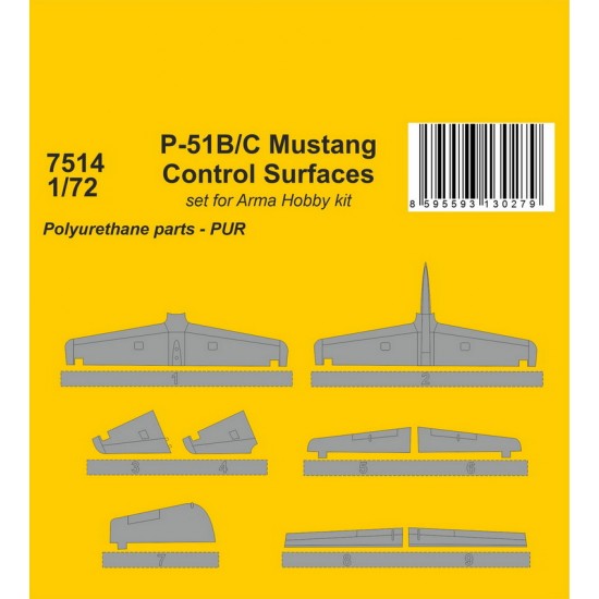 1/72 P-51B/C Mustang Control Surfaces for Arma Hobby kit