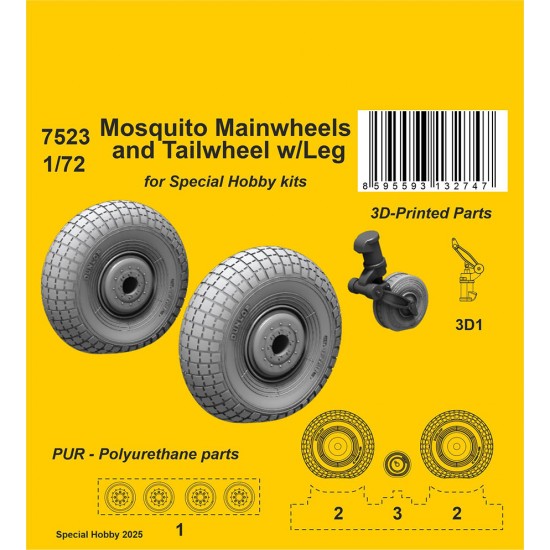 1/72 Mosquito Mainwheels and Tailwheel with Leg for Special Hobby kits