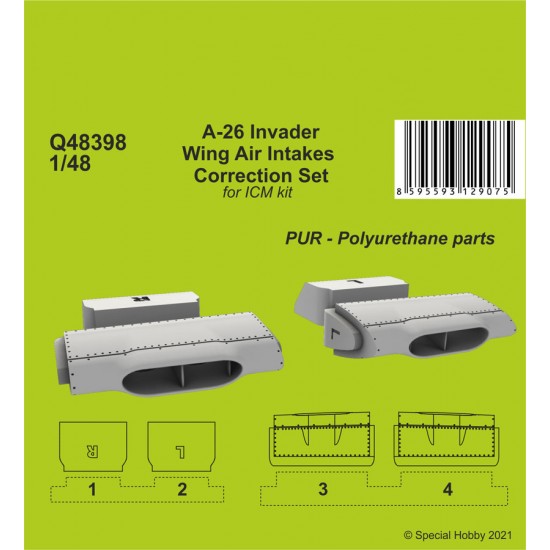 1/48 WWII/Post WWII US A-26 Invader Wing Air Intakes Correction Set for ICM kits