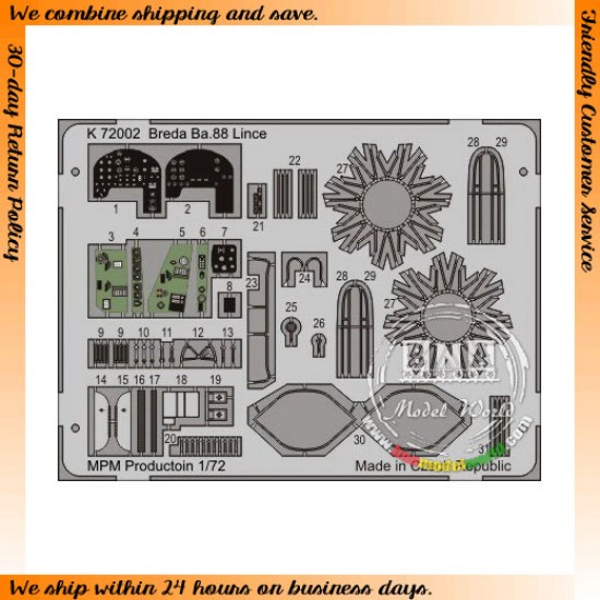 Photo-etched Parts for 1/72 Italian Breda Ba.88 Lince for MPM kit #72538 