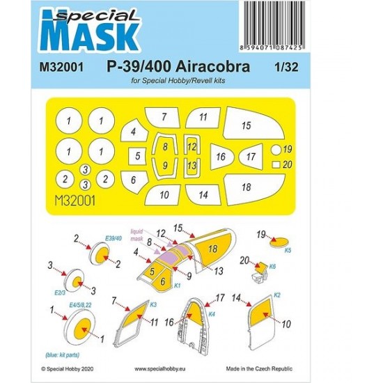 1/32 WWII P-39/P-400 Airacobra Paint Masking for Special Hobby/Revell kits
