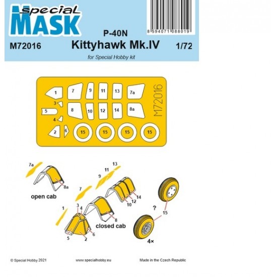 1/72 WWII US P-40N/Mk.IV Masking for Special Hobby P-40N/Mk.IV kits