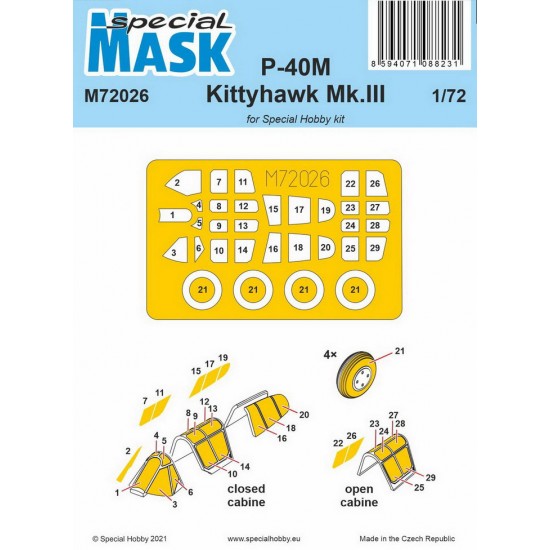 1/72 Curtiss P-40M Warhawk/Kittyhawk Mk.III Paint Masking for Special Hobby kits