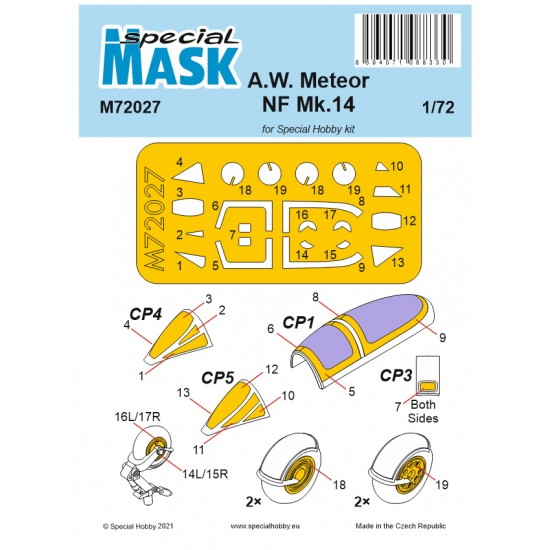 1/72 Post WWII A.W. Meteor NF Mk.14 Masking for Special Hobby kits