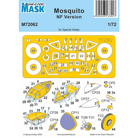 1/72 Mosquito NF Version Canopy Mask for Special Hobby kit