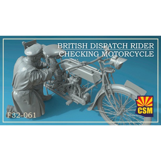 1/32 British Dispatch Rider checking motorcycle Copper State F32-061