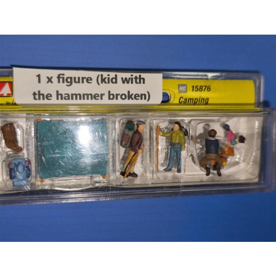 HO Scale Camping Figures (defect: kid's hammer cracked)