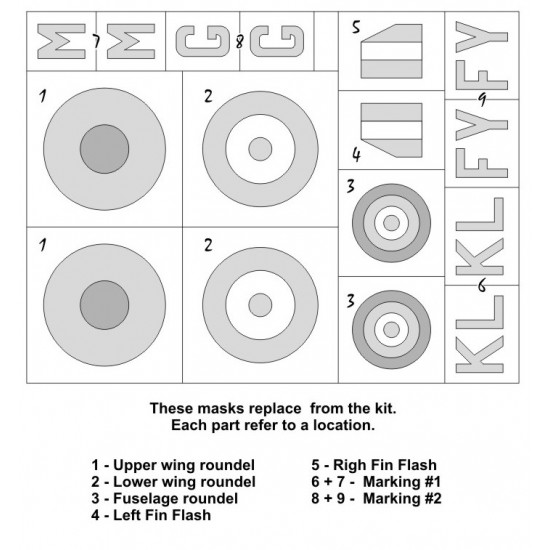 1/32 Spitfire Mk.V National Insignias Masking for Kotare kits