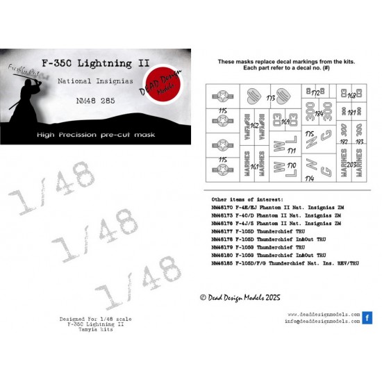 1/48 F-35C Lightning II National Insignias Masking for Tamiya kits