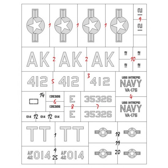1/48 A-1H/J Skyraider Insignias Masking for Tamiya kits