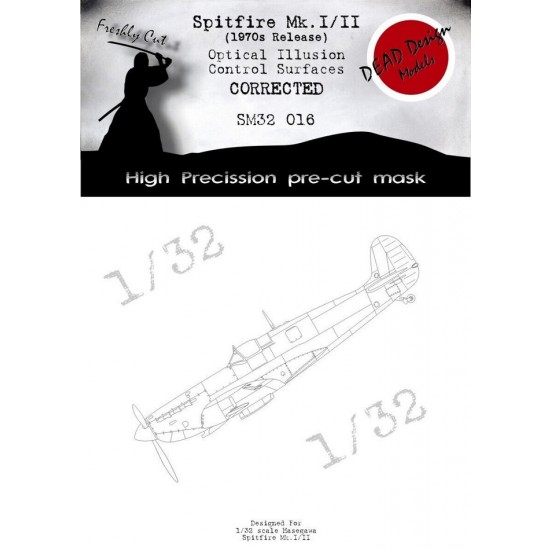 1/32 Supermarine Spitfire Mk.I/II Control Surfaces Optical Illusion Masking for Hasegawa