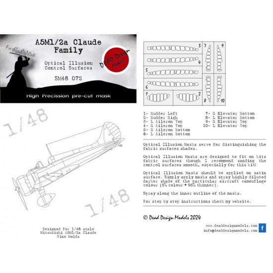 1/48 A5M1/2 Early Control Surfaces Optical Illusion Mask for Fine Molds kits