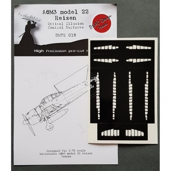 1/72 Mitsubishi A6M3 m.22 Reisen Control Surfaces Masking for Tamiya