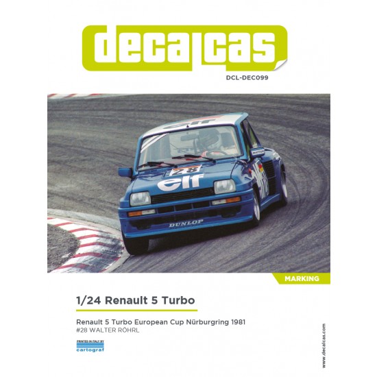 1/24 Renault 5 Turbo ELF 1981 Marking Decal for Tamiya #24027