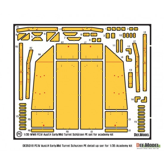 1/35 PZ.IV Ausf.H Early/Mid Turret Schurzen Detail PE set for Academy kits