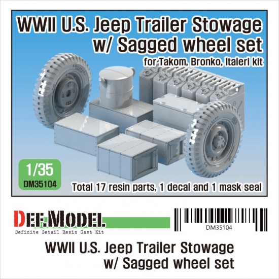 1/35 WWII US Willys Trailer Stowage Set w/Sagged Wheels