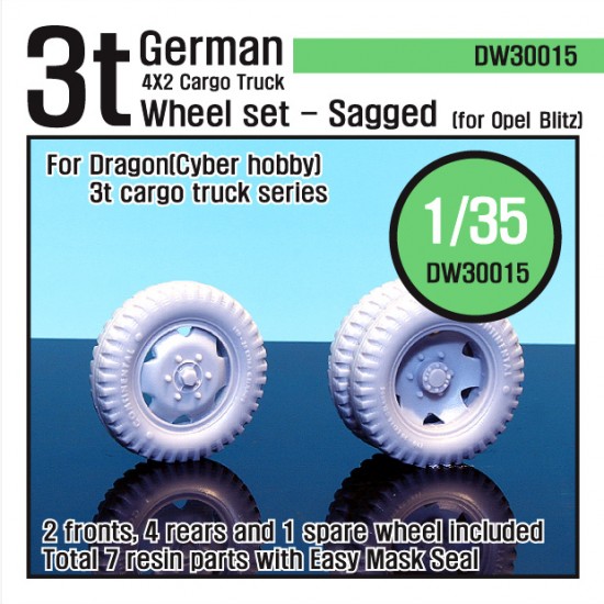 1/35 WWII German 3t 4x2 Cargo Truck Sagged Wheels Set for Dragon/Cyber Hobby (7 wheels)
