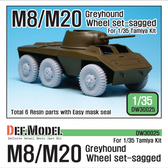 1/35 WWII US M8/M20 Greyhound Sagged Wheels Set for Tamiya kits #35228/35234 (6 wheels)