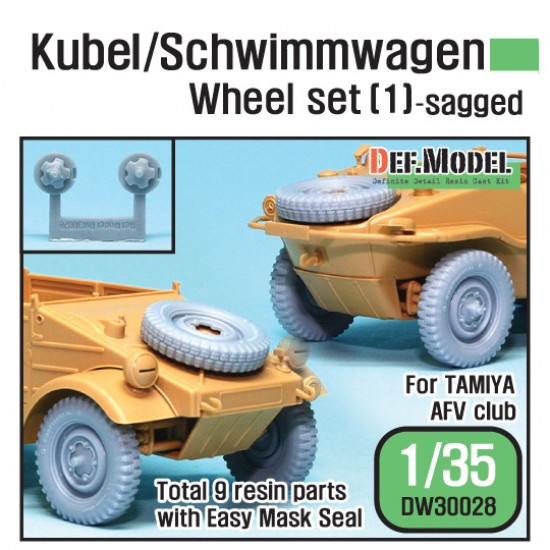 1/35 WWII German Kubel/Schwimmwagen Sagged Wheels Set for Tamiya/AFV Club kits (7  wheels)