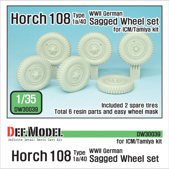 1/35 WWII German Horch 108 Type 1a/40 Sagged Wheel set for ICM/Tamiya kits