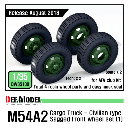 1/35 US M54A2 Cargo Truck Civilian Type Sagged Front Wheels set for AFV Club kits