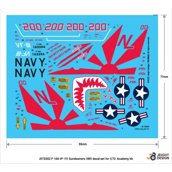 1/72 F-14A Tomcat VF-111 Sundowners 1991 Decal set for Academy kit [JEIGHT Design]