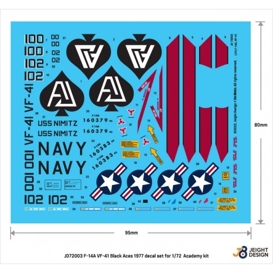 1/72 F-14A Tomcat VF-41 Black Aces 1977 Decal set for Academy kit [JEIGHT Design]