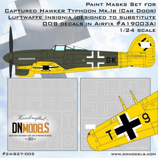 1/24 Captured Hawker Typhoon Mk.1B Luftwaffe Insignia Masking for Airfix #19003A
