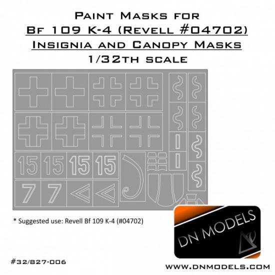 1/32 Me Bf 109 K-4 Insignia and Canopy Paint Masks for Revell #04702/Hasegawa