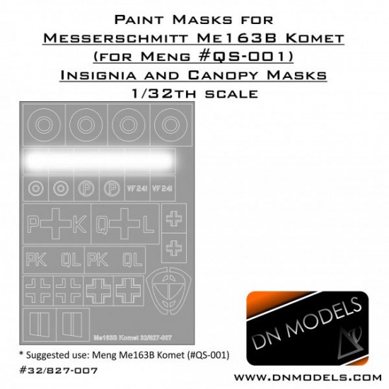 1/32 Me-163B Komet Canopy + Insignia Paint Masks for Meng Model #QS-001